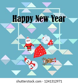 Christmas card, Santa snowman deer bear bag, vector background