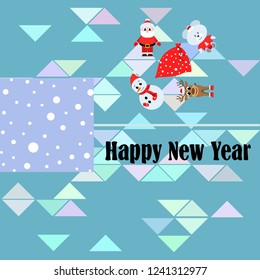 Christmas card, Santa snowman deer bear bag, vector background