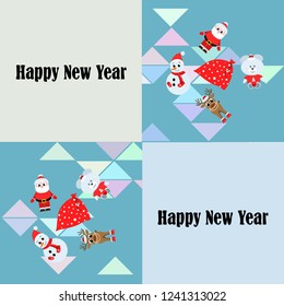 Christmas card, Santa snowman deer bear bag, vector background