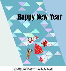 Christmas card, Santa snowman deer bear bag, vector background