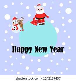 Christmas card, Santa snowman deer bear bag, vector background
