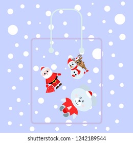 Christmas card, Santa snowman deer bear bag, vector background