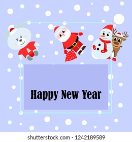Christmas card, Santa snowman deer bear bag, vector background