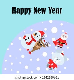 Christmas card, Santa snowman deer bear bag, vector background