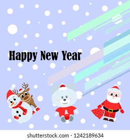 Christmas card, Santa snowman deer bear bag, vector background