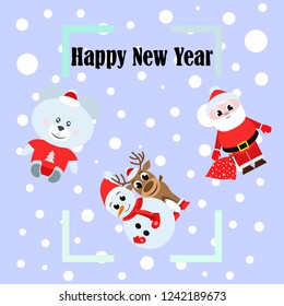 Christmas card, Santa snowman deer bear bag, vector background