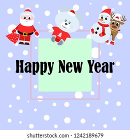 Christmas card, Santa snowman deer bear bag, vector background