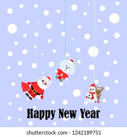 Christmas card, Santa snowman deer bear bag, vector background