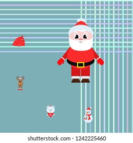 Christmas card, Santa snowman deer bear bag, vector background