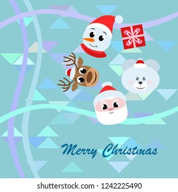 Christmas card, Santa snowman deer bear bag, vector background