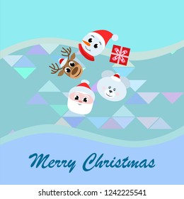 Christmas card, Santa snowman deer bear bag, vector background