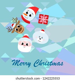 Christmas card, Santa snowman deer bear bag, vector background