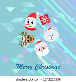 Christmas card, Santa snowman deer bear bag, vector background