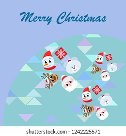 Christmas card, Santa snowman deer bear bag, vector background