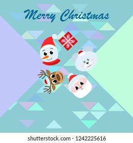 Christmas card, Santa snowman deer bear bag, vector background