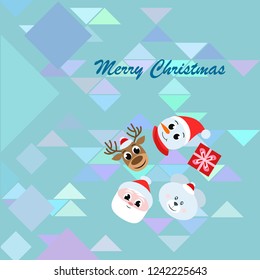 Christmas card, Santa snowman deer bear bag, vector background