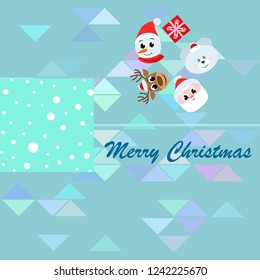 Christmas card, Santa snowman deer bear bag, vector background