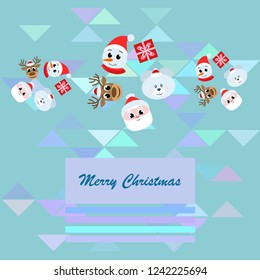 Christmas card, Santa snowman deer bear bag, vector background