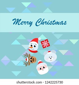 Christmas card, Santa snowman deer bear bag, vector background