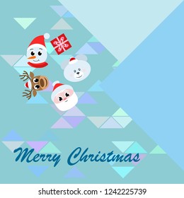 Christmas card, Santa snowman deer bear bag, vector background