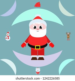 Christmas card, Santa snowman deer bear bag, vector background
