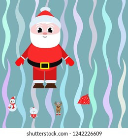 Christmas card, Santa snowman deer bear bag, vector background