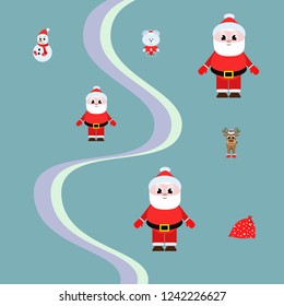 Christmas card, Santa snowman deer bear bag, vector background