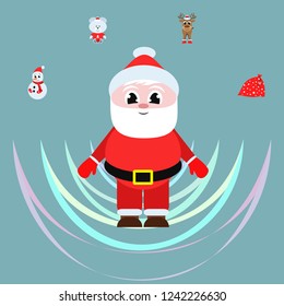 Christmas card, Santa snowman deer bear bag, vector background