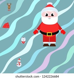 Christmas card, Santa snowman deer bear bag, vector background