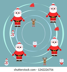 Christmas card, Santa snowman deer bear bag, vector background