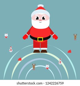 Christmas card, Santa snowman deer bear bag, vector background