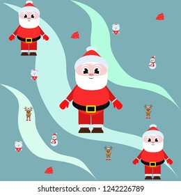 Christmas card, Santa snowman deer bear bag, vector background