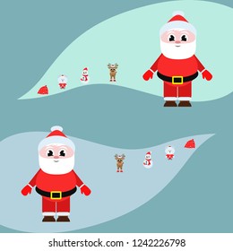 Christmas card, Santa snowman deer bear bag, vector background
