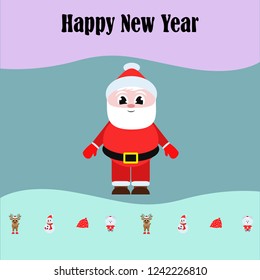 Christmas card, Santa snowman deer bear bag, vector background