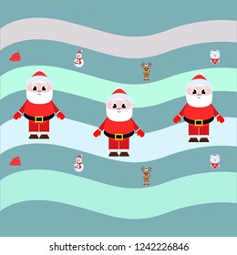 Christmas card, Santa snowman deer bear bag, vector background