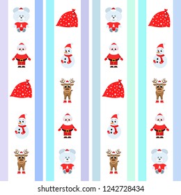 Christmas card, Santa snowman deer bear bag, vector background