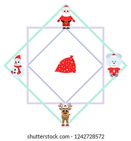 Christmas card, Santa snowman deer bear bag, vector background