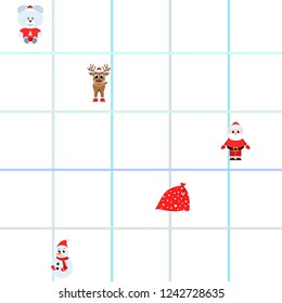 Christmas card, Santa snowman deer bear bag, vector background