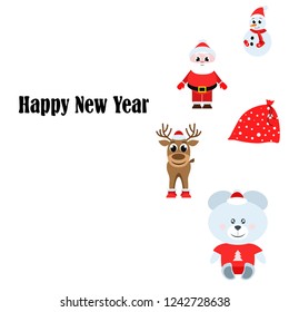 Christmas card, Santa snowman deer bear bag, vector background
