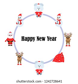 Christmas card, Santa snowman deer bear bag, vector background