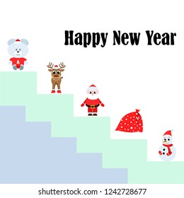 Christmas card, Santa snowman deer bear bag, vector background