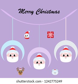 Christmas card, Santa snowman deer bear bag, vector background