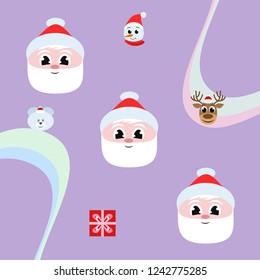 Christmas card, Santa snowman deer bear bag, vector background