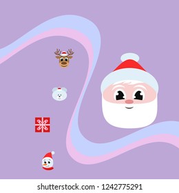 Christmas card, Santa snowman deer bear bag, vector background