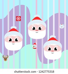 Christmas card, Santa snowman deer bear bag, vector background