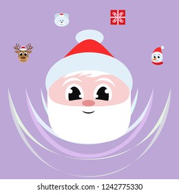 Christmas card, Santa snowman deer bear bag, vector background