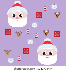 Christmas card, Santa snowman deer bear bag, vector background