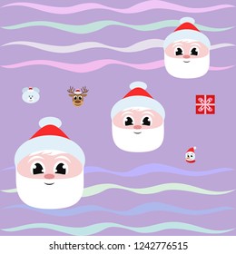 Christmas card, Santa snowman deer bear bag, vector background