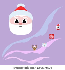Christmas card, Santa snowman deer bear bag, vector background