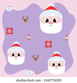 Christmas card, Santa snowman deer bear bag, vector background